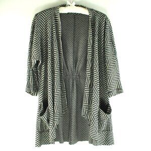 People Like Frank Grey Black Chevron Ric Rac Open Front Draping Cardigan XS